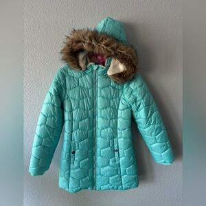 Cat & Jack Girls Turquoise Puffer Knee Length Jacket-10/12
